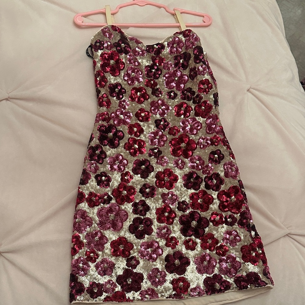 Katie J NYC Sequin Floral Dress - Pink & Burgundy